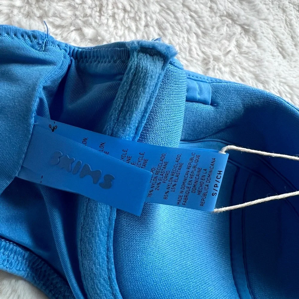 Skims Signature Swim Strapless Underwire Top Tide Blue BT-BAN-7489W Small NEW
